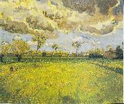 Vincent Van Gogh Meadow with flowers under a stormy sky USA oil painting artist